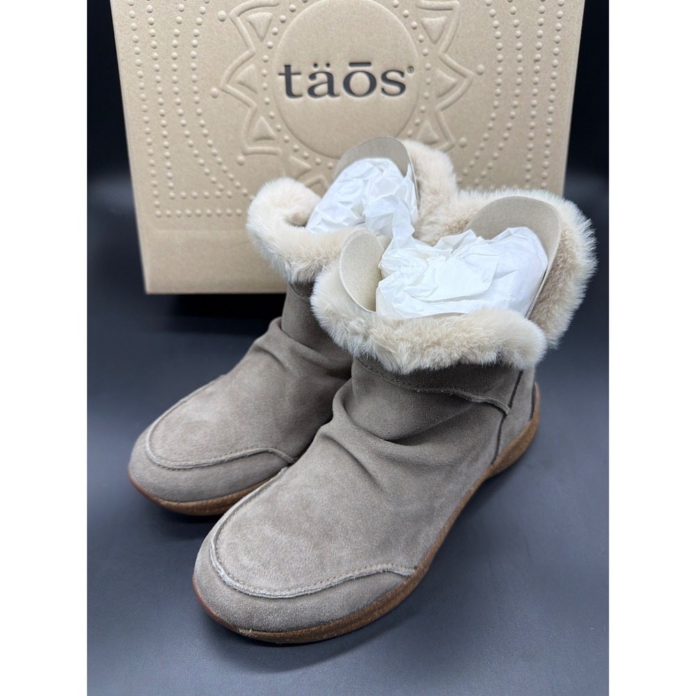 Taos Future Mid Dark Taupe‎ Suede Faux Fur Trim Ankle Boots FTM-14066 Womens 7